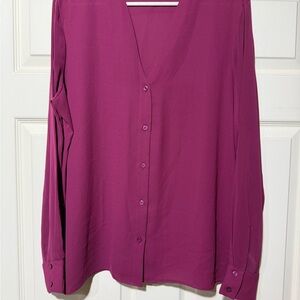 Calvin Klein Button-Front V-Neck Blouse - Magenta